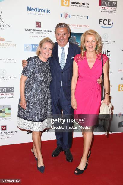 Cornelia Behrendt, her husband Michael Behrendt and Katrin Aust attend the Charity Gala 'Das Herz im Zentrum' on June 4, 2018 in Hamburg, Germany.