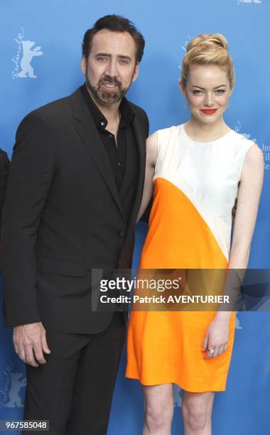 Nicolas Cage and Emma Stone for the movie 'The Croods' during the 63rd Berlinale International Film Festival on February 14, 2013 in Berlin, Germany.