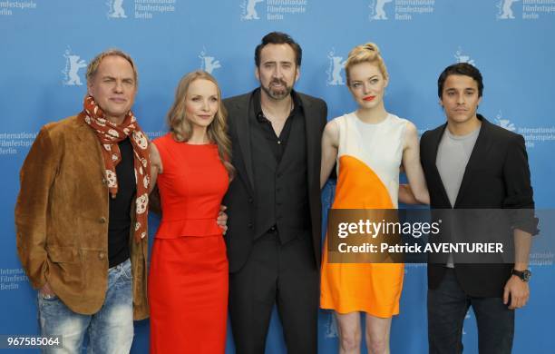 Nicolas Cage, Janin Reinhardt and Emma Stone for the movie 'The Croods' during the 63rd Berlinale International Film Festival on February 14, 2013 in...
