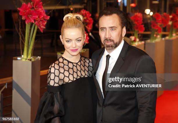 Emma Stone and Nicolas Cage at the premiere for the movie 'The Croods' during the 63rd Berlinale International Film Festival on February 15, 2013 in...