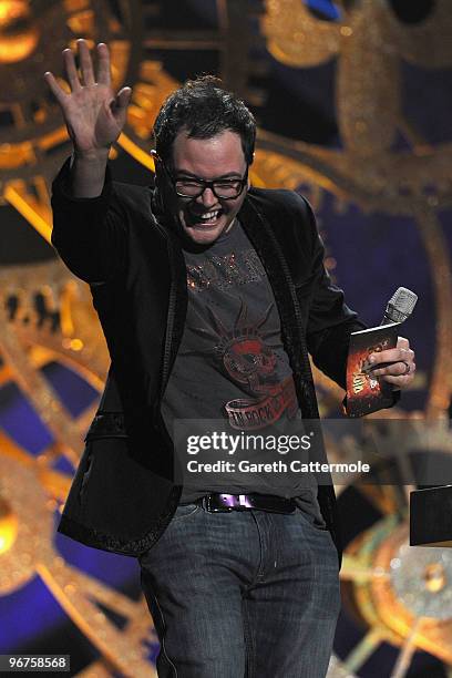 Alan Carr on stage at The Brit Awards 2010 at Earls Court on February 16, 2010 in London, England.