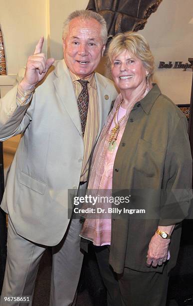 Los Angeles Fourth District Councilmember, Tom LaBonge and Linda Hope, daughter of Bob Hope attend the unveiling of his bust at the Bob Hope Airport...