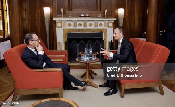 German Foreign Minister Heiko Maas meets Hungarian Foreign Minister Peter Szijjarto on June 05, 2018 in Berlin, Germany.