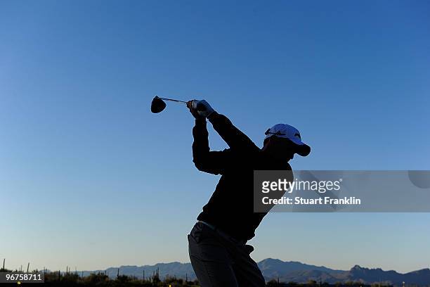 Sergio Garcia of Spain hits a shot during the second practice round prior to the start of the Accenture Match Play Championship at the Ritz-Carlton...