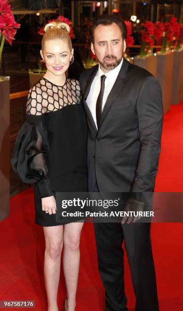 Emma Stone and Nicolas Cage at the premiere for the movie 'The Croods' during the 63rd Berlinale International Film Festival on February 15, 2013 in...