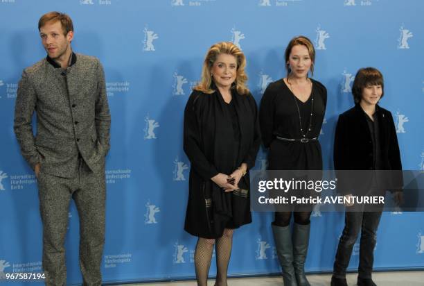 Paul Hamy, Catherine Deneuve, Emmanuelle Bercot, Nemo Schiffman attend press conference and photocall for the movie 'Elle s'en va' during the 63rd...