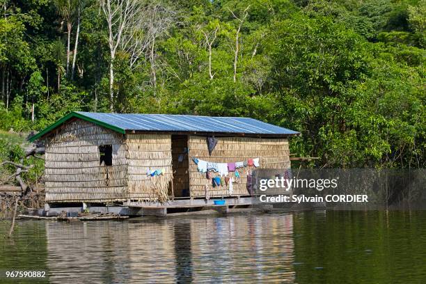 Amérique du Sud, Brésil,état d'Amazonas, bassin du fleuve Amazone, Maison flottante sur le rio Purus.