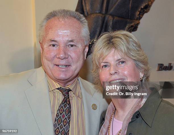 Los Angeles Fourth District Councilmember, Tom LaBonge and Linda Hope, daughter of Bob Hope attend the unveiling of his bust at the Bob Hope Airport...