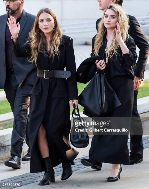 Fashion designers Mary-Kate Olsen and Ashley Olsen are seen arriving to the 2018 CFDA Fashion Awards at Brooklyn Museum on June 4, 2018 in New York...