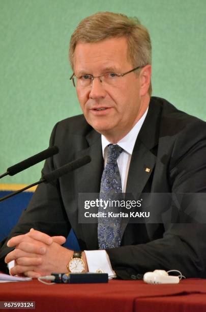 News conference, by Christian Wulff President of Germany at Japan National Press Club on October 24, 2011 in Tokyo in Japan.