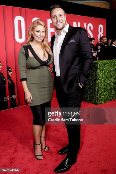 Sarah Roza and James Stephens attends the Ocean's 8 Melbourne Premiere on June 5, 2018 in Melbourne, Australia.