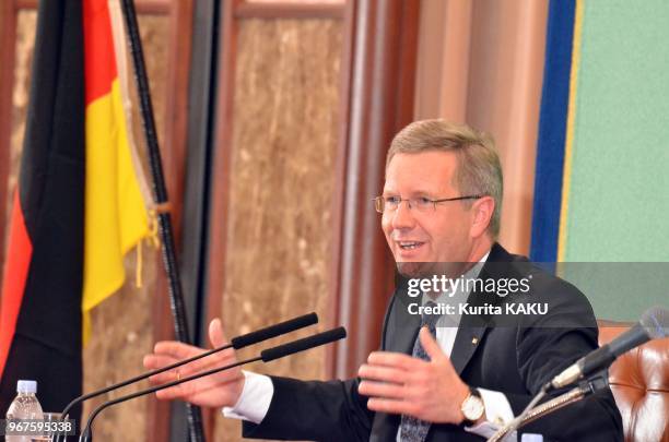 News conference, by Christian Wulff President of Germany at Japan National Press Club on October 24, 2011 in Tokyo in Japan.