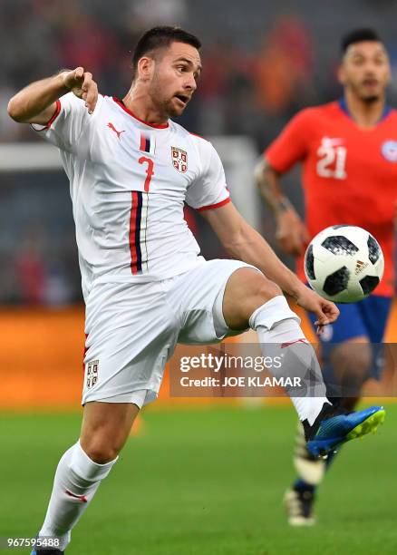 Serbia's Andrija Zivkovic controls the ball during the international friendly football match Serbia v Chile at the Merkur Arena in Graz, Austria on...