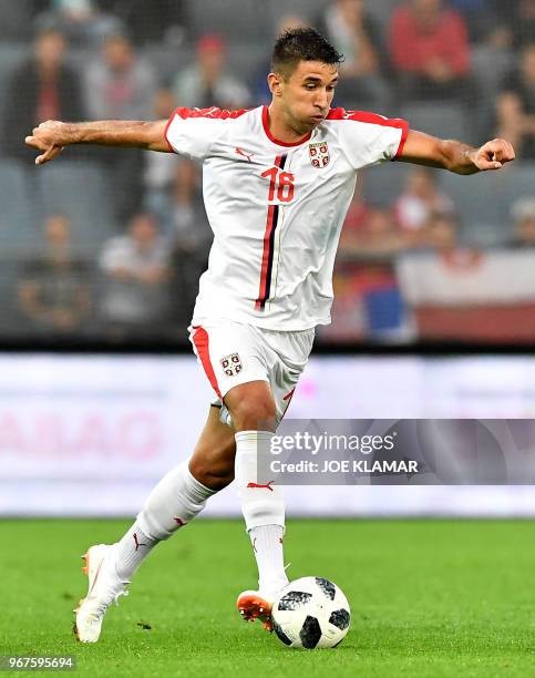 Serbia's Marko Grujic controls the ball during the international friendly football match Serbia v Chile at the Merkur Arena in Graz, Austria on June...