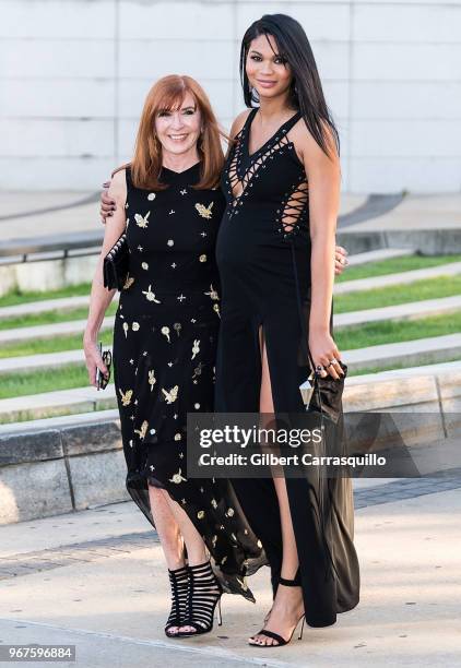 Fashion designer Nicole Miller and model Chanel Iman are seen arriving to the 2018 CFDA Fashion Awards at Brooklyn Museum on June 4, 2018 in New York...