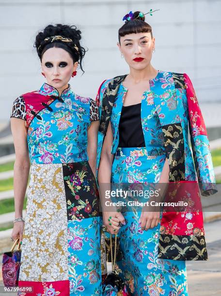 Fashion designer Stacey Bendet and actress Mia Moretti are seen arriving to the 2018 CFDA Fashion Awards at Brooklyn Museum on June 4, 2018 in New...