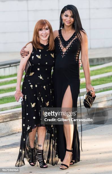 Fashion designer Nicole Miller and model Chanel Iman are seen arriving to the 2018 CFDA Fashion Awards at Brooklyn Museum on June 4, 2018 in New York...