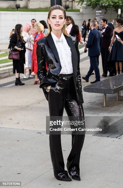 Actress Amber Heard is seen arriving to the 2018 CFDA Fashion Awards at Brooklyn Museum on June 4, 2018 in New York City.