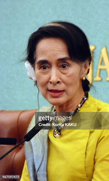 Myanmar opposition leader Aung San Suu Kyi at Japan National Press Club on April 17, 2013 in Tokyo Japan.