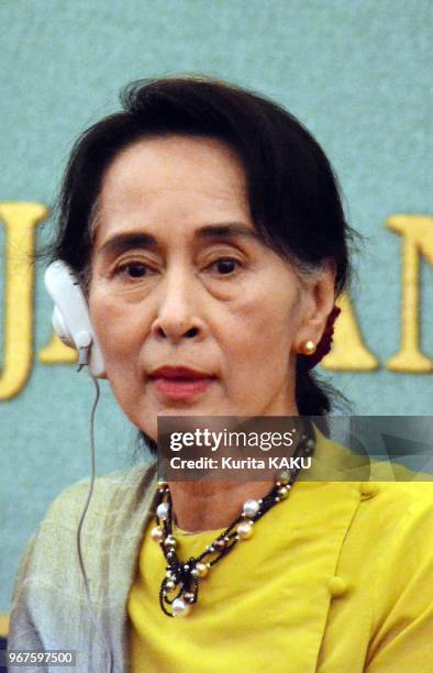 Myanmar opposition leader Aung San Suu Kyi at Japan National Press Club on April 17, 2013 in Tokyo Japan.