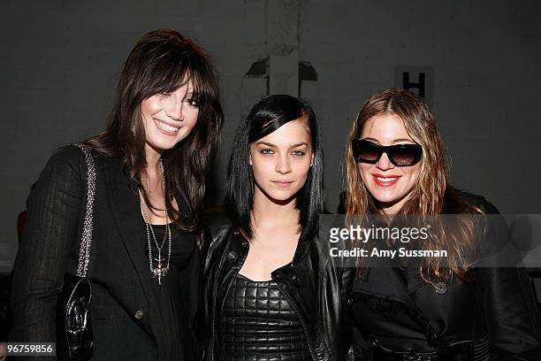 Daisy Lowe, Leigh Lezark of The Misshapes and Nylon Magazine Style Director Dani Stahl attends the Diesel Black Gold Fall 2010 Fashion Show during...
