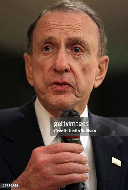Sen. Arlen Specter speaks during a town hall meeting at the University of California at San Francisco campus February 16, 2010 in San Francisco,...
