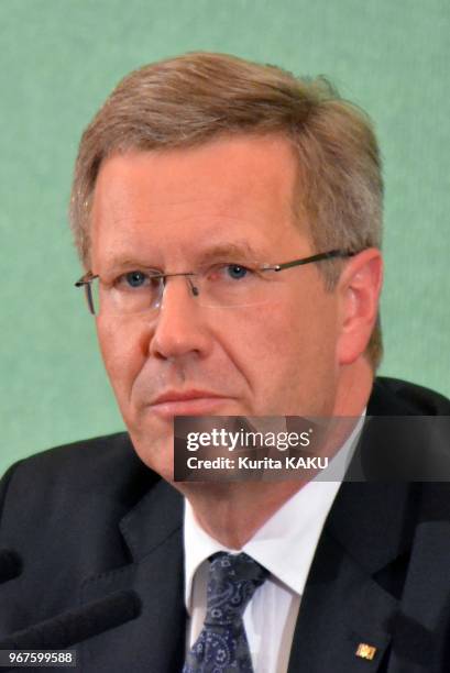 News conference, by Christian Wulff President of Germany at Japan National Press Club on October 24, 2011 in Tokyo in Japan.