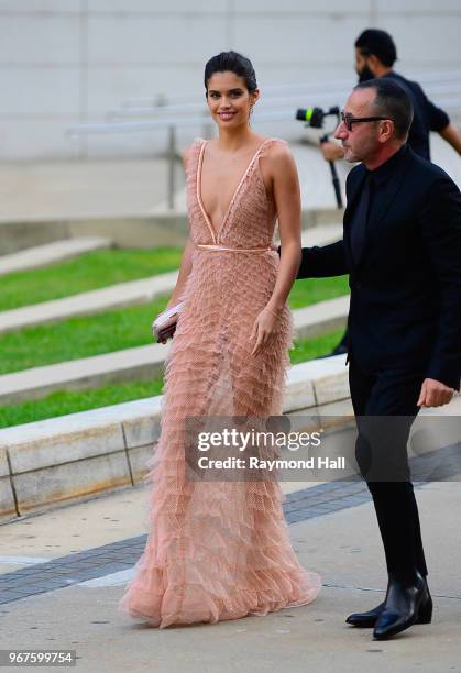 Sara Sampaio and designer Giles Mendel are seen in Brooklyn on June 4, 2018 in New York City.