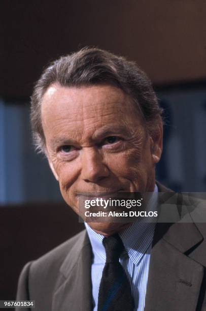 Portrait d'Albin Chalandon le 13 septembre 1987 à Paris, France.