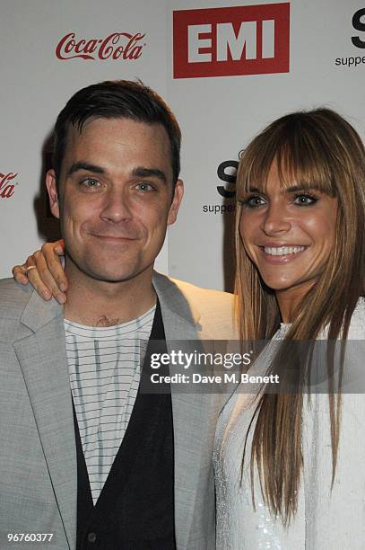 Robbie Williams and Ayda Field attend the Brit Awards after party held by EMI at the Supper Club on February 16, 2010 in London, England.