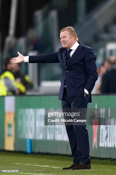 Ronald Koeman, head coach of Netherlands, gestures during the International Friendly football match between Italy and Netherlands. The match ended in...