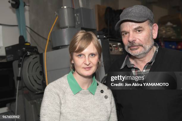 French actor Jean-Pierre Darroussin and french director Anna Novion in a movie theater projection room during the screening of 'Rendez-vous a kiruna'...