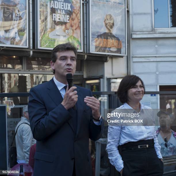 French Minister of Productive Recovery Arnaud Montebourg in Marseille to support Socialist candidate Arlette Carlotti for 2012 parliamentary...