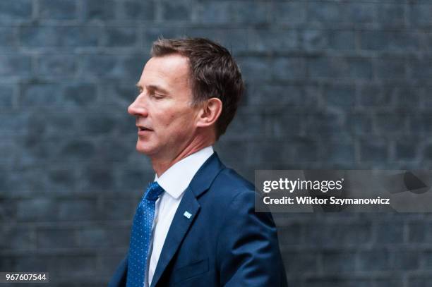 Secretary of State for Health and Social Care Jeremy Hunt arrives for a weekly cabinet meeting at 10 Downing Street in central London. June 05, 2018...