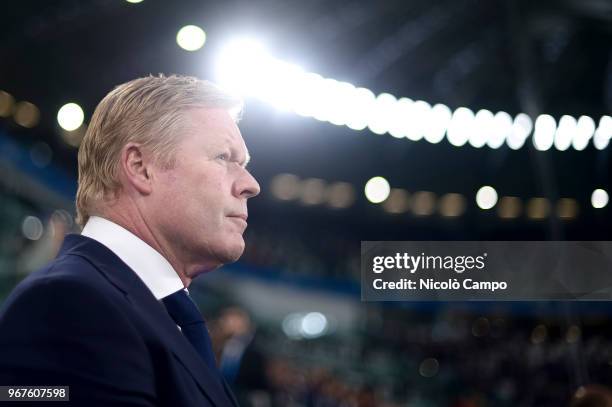 Ronald Koeman, head coach of Netherlands, looks on prior to the International Friendly football match between Italy and Netherlands. The match ended...