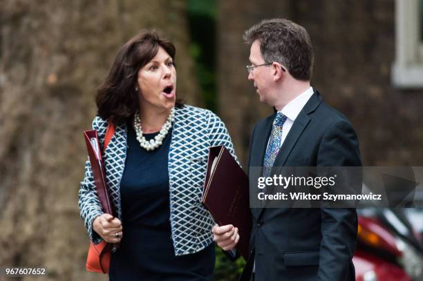 Minister of State at Department for Business, Energy and Industrial Strategy Claire Perry and Attorney General Jeremy Wright arrive for a weekly...