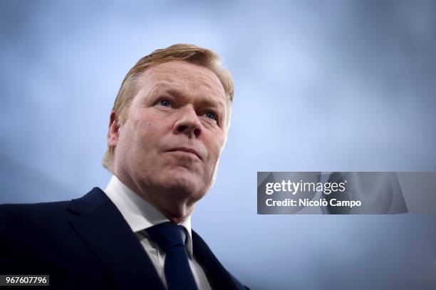 Ronald Koeman, head coach of Netherlands, looks on prior to the International Friendly football match between Italy and Netherlands. The match ended...