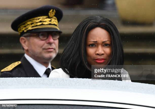 French Sports Minister Laura Flessel arrives to meet France national football team players in Clairefontaine-en-Yvelines on June 5, 2018 - France's...