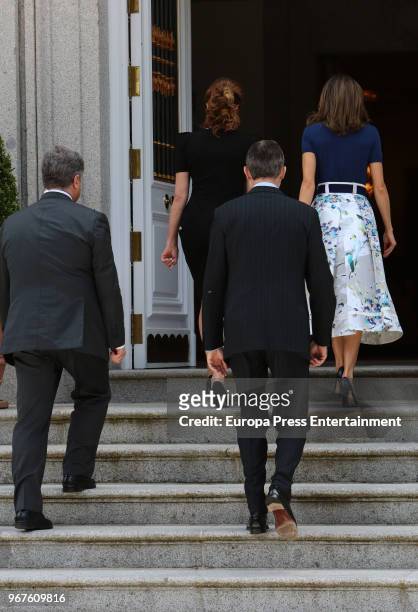 King Felipe VI of Spain and Queen Letizia of Spain receive Ukrainian President Petro Poroshenko and wife Maryna Poroshenko at Zarzuela Palace on June...
