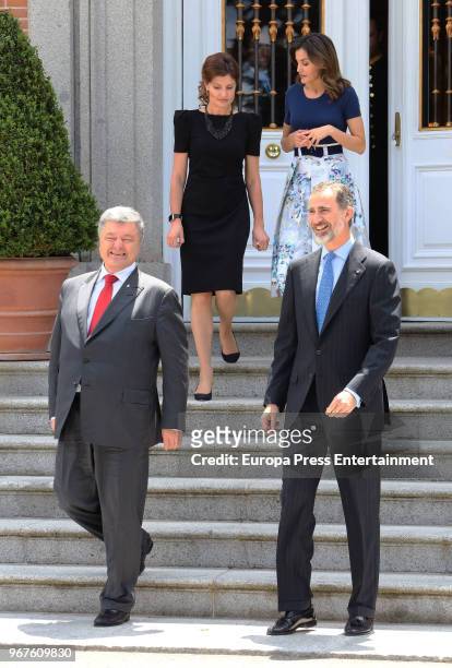 King Felipe VI of Spain and Queen Letizia of Spain receive Ukrainian President Petro Poroshenko and wife Maryna Poroshenko at Zarzuela Palace on June...