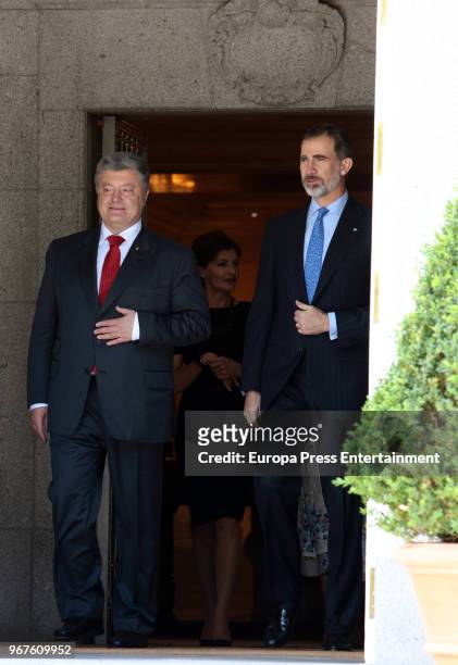 King Felipe VI of Spain receive Ukrainian President Petro Poroshenko and wife Maryna Poroshenko at Zarzuela Palace on June 4, 2018 in Madrid, Spain.