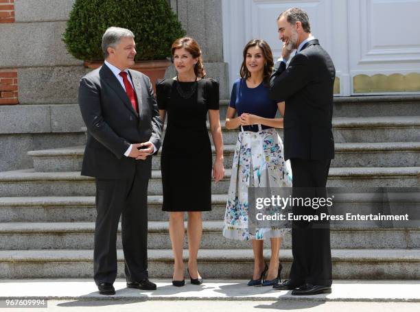 King Felipe VI of Spain and Queen Letizia of Spain receive Ukrainian President Petro Poroshenko and wife Maryna Poroshenko at Zarzuela Palace on June...