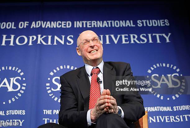 Former U.S. Treasury Secretary Henry Paulson speaks during a discussion at Johns Hopkins University Paul H. Nitze School of Advanced International...