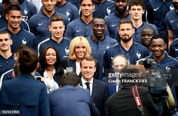 French President Emmanuel Macron , his wife Brigitte Macron , French Sports Minister Laura Flessel and French Football Federation President Noel Le...