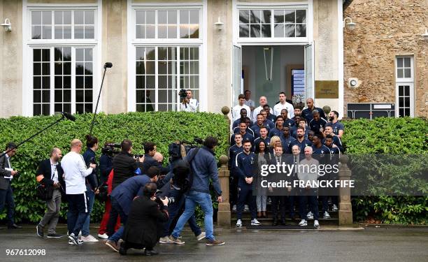 French President Emmanuel Macron , his wife Brigitte Macron , French Sports Minister Laura Flessel and French Football Federation President Noel Le...