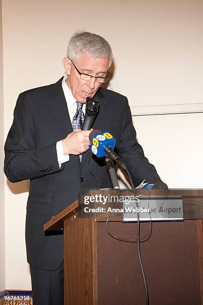 Television news anchor Fritz Coleman speaks at The Bob Hope Airport on February 16, 2010 in Burbank, California.