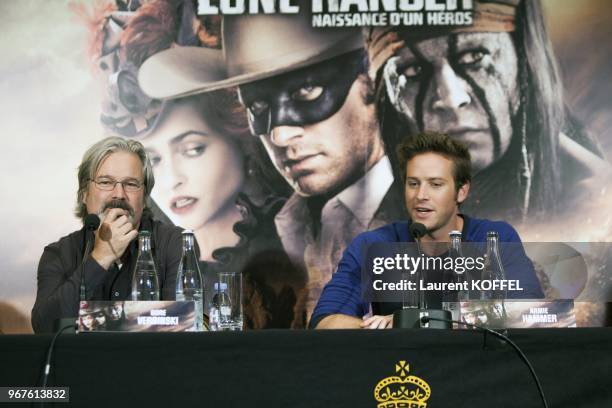 Conference de presse du film 'Lone Ranger' le 24 juillet 2013 avec Gore Verbinski et Armie Hammer a l'hotel George V, Paris, France.