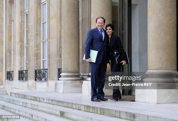 Rachida Dati et Hervé Novelli lors du conseil des ministres le 19 mars 2008 à Paris , France.