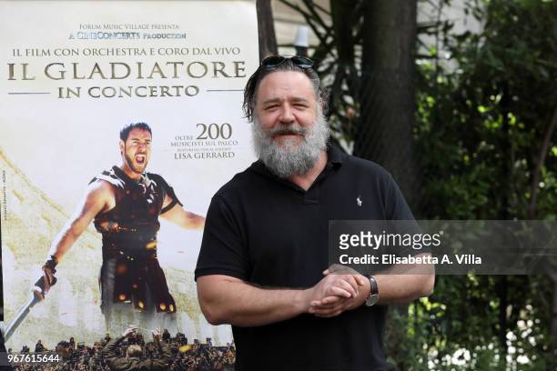 Russell Crowe attends the 'Il Gladiatore In Concerto' presentation on June 5, 2018 in Rome, Italy.