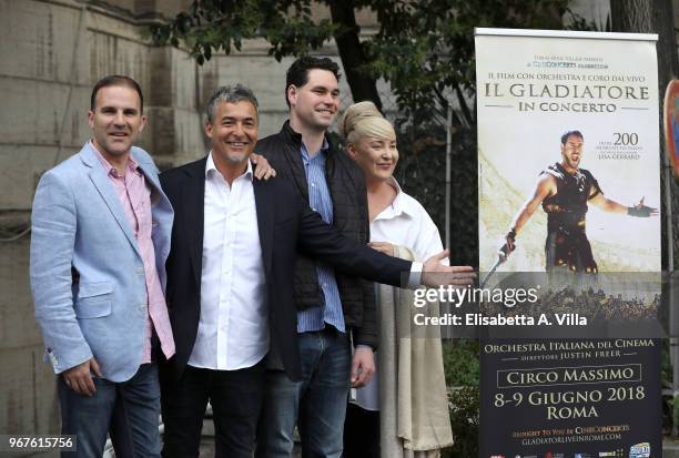 Justin Freer, Marco Patrignani, Brady Beaubien and Lisa Gerrard attend the 'Il Gladiatore In Concerto' presentation on June 5, 2018 in Rome, Italy.